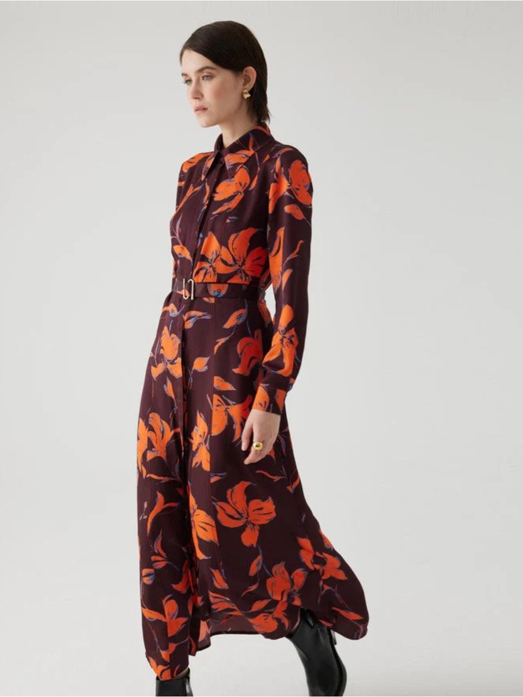 Exsquise Long Sleeve Floral Midi Dress